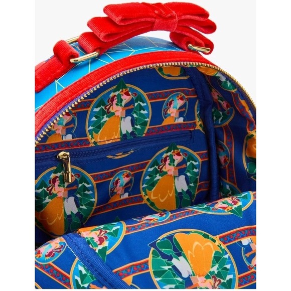 NWT Loungefly Disney Beauty And The Beast Stained‎ Glass Backpack & WALLET